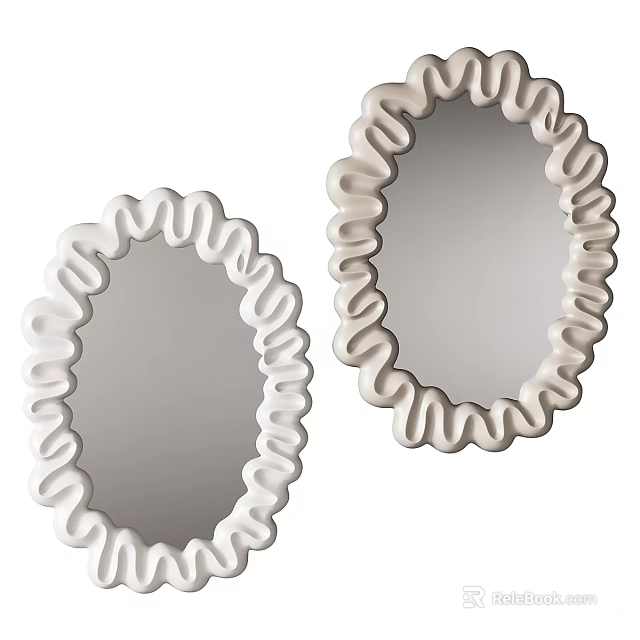 Two Light Colored Scalloped Frame Oval Mirrors Modern Decor Design 3d model