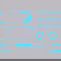 Neon Blue Decorative Lights with Geometric Shapes Rectangles Circles Bars on Purple Futuristic Background