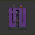 Purple Electronic Appliance with Green Triangle Blue QR Code Label Ventilation Grille and Base