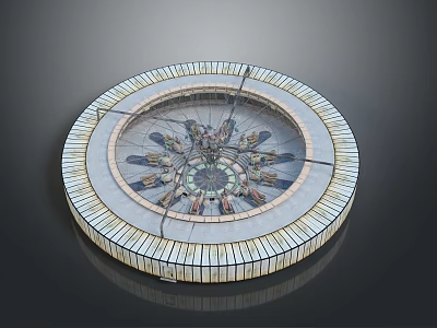 Elegant Circular Decorative Household Item With Intricate Central Pattern And Striped Border Design 3d model