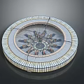 Elegant Circular Decorative Household Item With Intricate Central Pattern And Striped Border Design