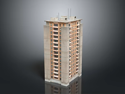 Modern High Rise Residential Building Model With Balconies And Top Structure 3d model