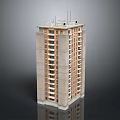 Modern High Rise Residential Building Model With Balconies And Top Structure