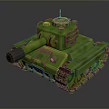 Detailed Green Armored Tank With Turret Cannon And Metal Tracks Design