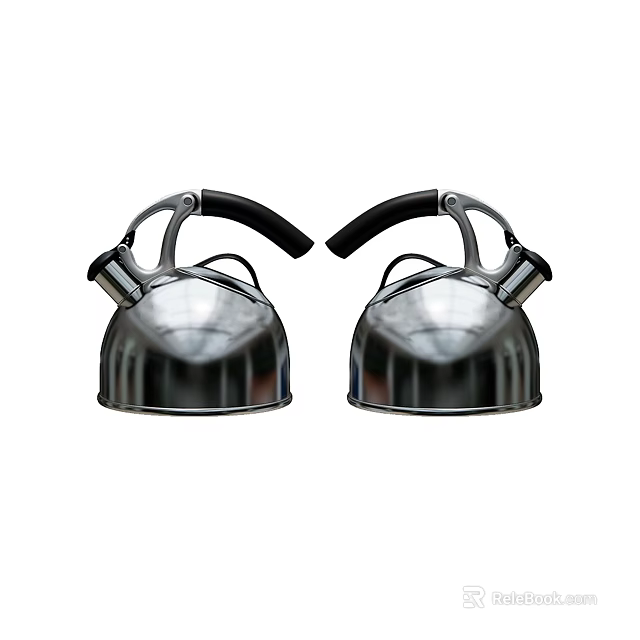 Two Silver Kettles with Black Handles for Essential Daily Household Use 3d model 