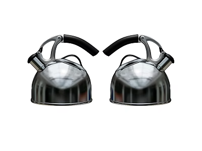Two Silver Kettles with Black Handles for Essential Daily Household Use 3d model