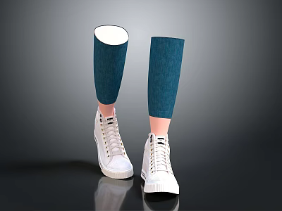 White Comfortable Casual Sneakers Paired With Blue Denim Jeans For Daily Use 3d model