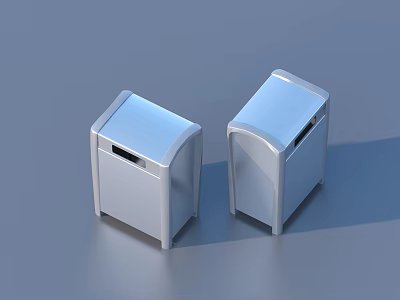 Two Silver Modern Sleek Stainless Steel Trash Bins For Home Office Use 3d model