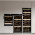 Modern Interior Built In Wine Cooler With Multiple Wooden Shelves And Glass Doors