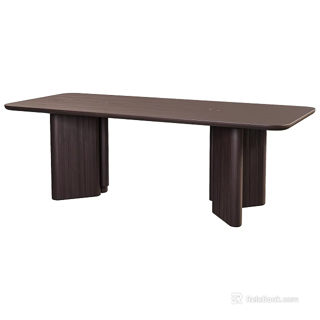 Dark Brown Modern Dining Table With Wide Legs And Minimalist Design 3d model 