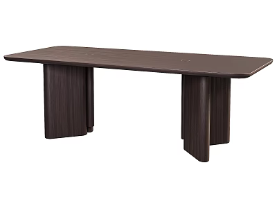 Dark Brown Modern Dining Table With Wide Legs And Minimalist Design 3d model