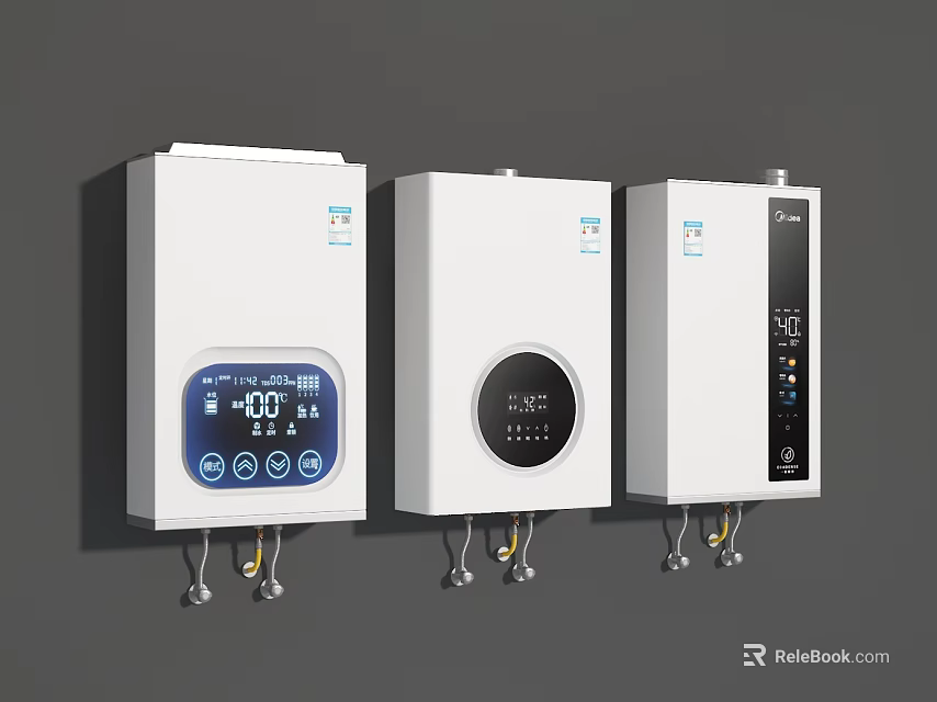 Three White Household Electrical Appliances With Digital Displays Control Panels And Interface Connections 3d model 