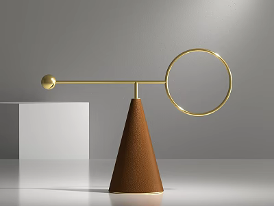 Decorative Ornament Set with Golden Balance Design Brown Cone Base and White Cube 3d model