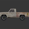 Old Rusty Pickup Truck With Faded Paint Open Bed Grille And Yellow License Plate