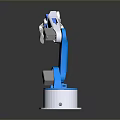 White and Blue Robot Arm with Base Joints on Dark Background Showing Reflection 3d model