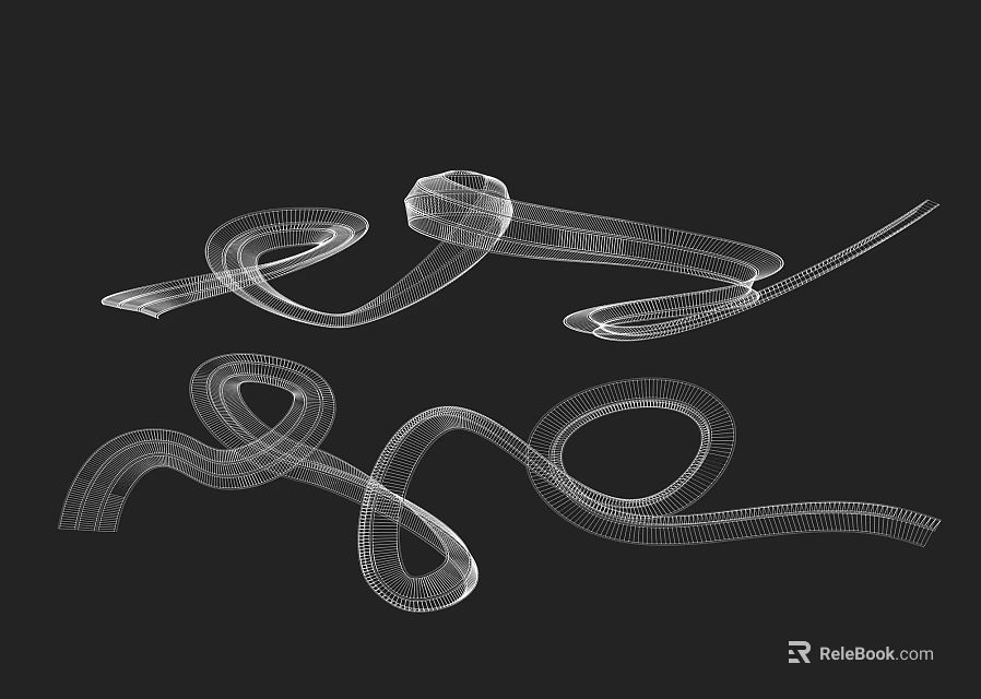 Wireframe Chandelier with Curved Lines and Flowing Form on Black Background 3d model 