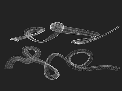Wireframe Chandelier with Curved Lines and Flowing Form on Black Background 3d model