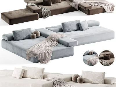 Modern Sofa Set With Soft Pillows Cozy Blanket And Neutral Tones 3d model