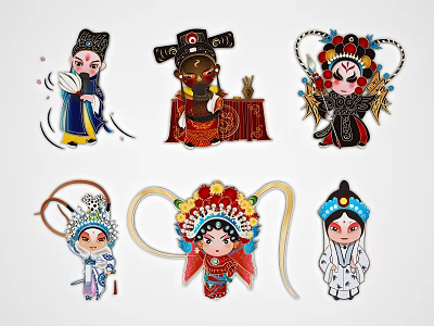 Traditional Peking Opera Characters Cartoon Images As Creative Wall Decor Art 3d model