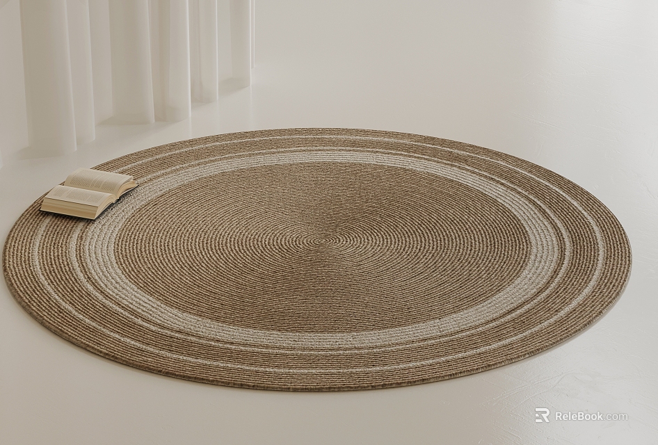 Stylish Circular Woven Rug With Concentric Stripe Design In Brown And Beige For Interior Decor 3d model 