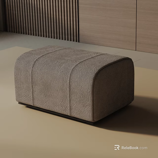 Gray Stitched Design Side Table on Light Colored Floor with Wooden Cabinets Vertical Stripe Decor 3d model 