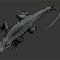 Realistic 3D Mythical Reptile Model With Open Mouth Yellow Eyes Spiked Back and Spotted Skin