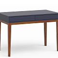 Modern Dressing Table With Dark Blue Top Two Drawers And Wooden Legs Design