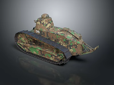 Vintage Military Tank With Camouflage Paint Number 35 And Metal Tracks 3d model