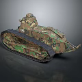 Vintage Military Tank With Camouflage Paint Number 35 And Metal Tracks
