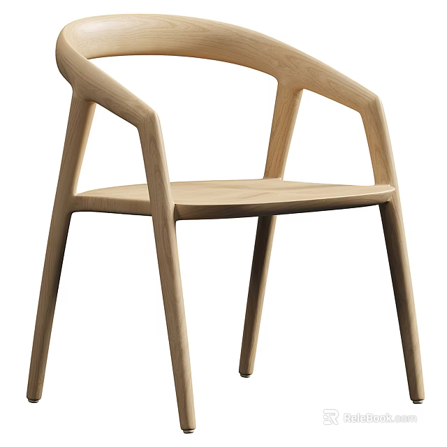 Wooden Dining Chair With Modern Curved Armrest And Slim Natural Legs Design 3d model 