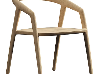 Wooden Dining Chair With Modern Curved Armrest And Slim Natural Legs Design 3d model