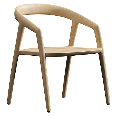 Wooden Dining Chair With Modern Curved Armrest And Slim Natural Legs Design 3d model