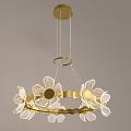 Elegant Golden Flower Shaped Chandelier With Transparent Petals Modern Hanging Design