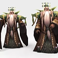 Fantasy Game Movie Character Two Poses With Long Beard Green Headdress And Brown Robes