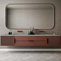 Wall Mounted Copper Bathroom Vanity With Marble Top Oval Wooden Frame Mirror And Concrete Wall