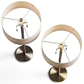 Modern Two Floor Lamps with White Linen Shades and Wooden Brass Poles