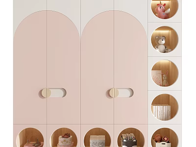 Pink Modern Wardrobe Design With Double Curved Doors And Interior Storage Compartments 3d model