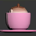 Cute Cartoon Cat Inside Pink Cup With Brown Ears And Blush On Hexagonal Coaster