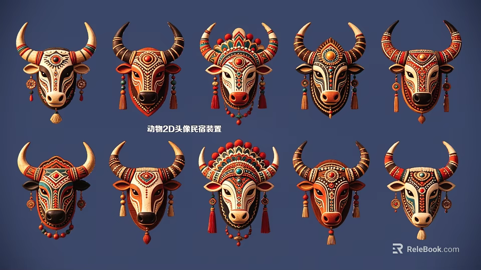 Traditional Animal Head Decorative Wall Art With 2D Patterns And Ornaments 3d model 