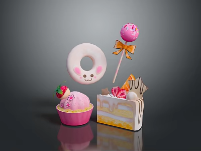Vibrant Sweet Snacks Collection Featuring Donut Lollipop Cupcake And Strawberry Cake 3d model