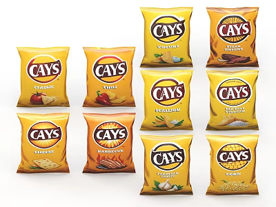 CAYS Potato Chips With Assorted Flavors And Attractive Packaging Design 3d model