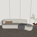 Unique Irregular Sofa With Throw Pillow Blanket Green Plants And Herringbone Floor