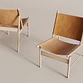 Two Brown Leather Leisure Chairs With Wooden Frame And Minimalist Design