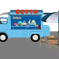 Blue COTTA Functional Ice Cream Truck With Umbrella And Wooden Table Chairs