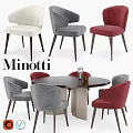 Minotti Dining Table and Chair Set with White Gray Red Upholstered Seats