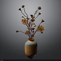 Textured Orange Blue Gradient Vase With Orange Flowers And Brown Stems