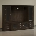 Dark Wood TV Stand With Glass Doors Drawers And Storage Cabinets