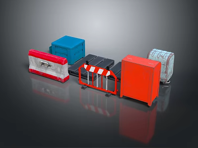Traffic Control Equipment Including Barriers Warning Devices And Orange Blue Red Cabinets 3d model
