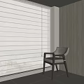 White Horizontal Blinds in Modern Interior with Wooden Wall and White Chair