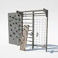 Outdoor Playground Equipment with Metal Frame Climbing Wall Rope Net and Swing Ring